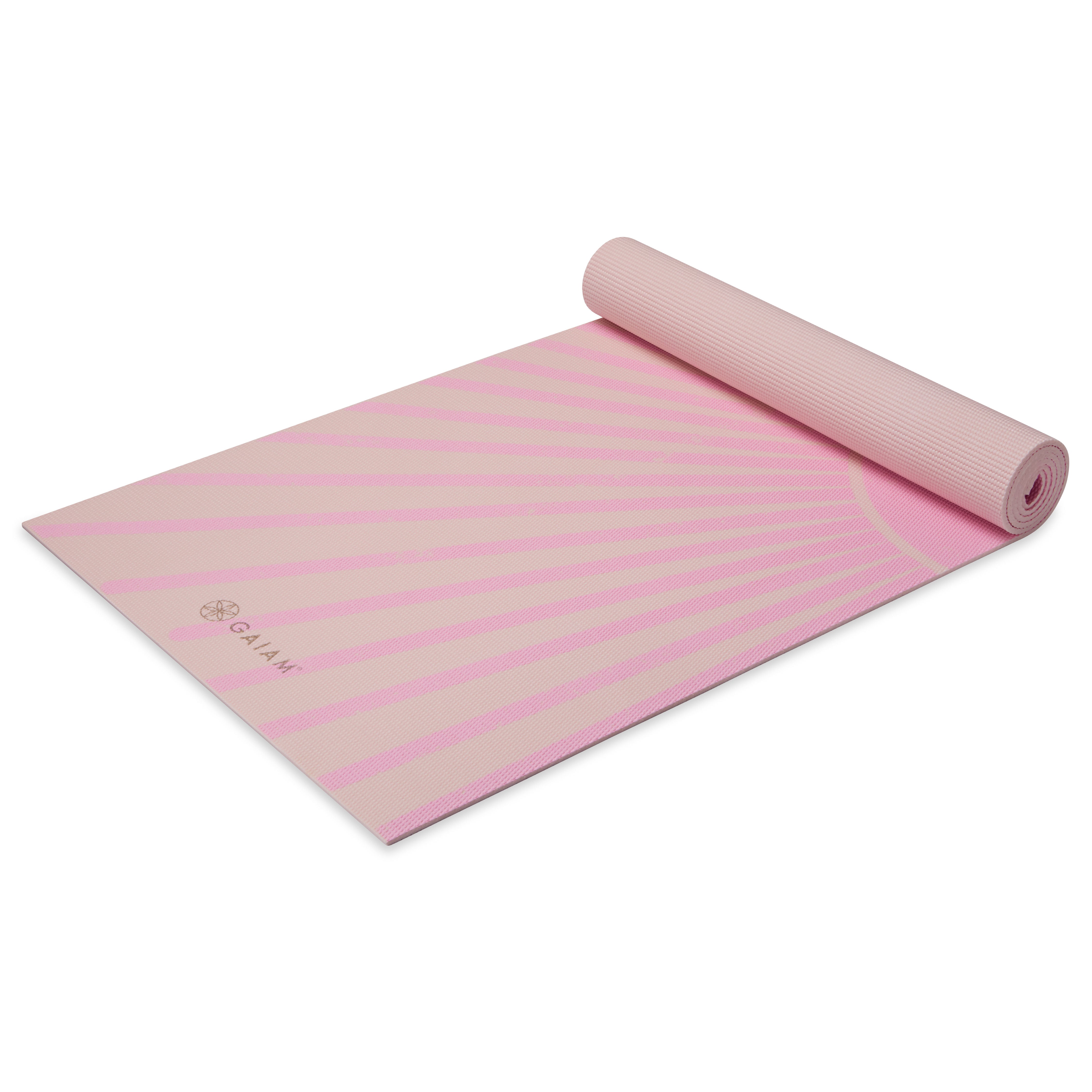 Gaiam Sun Light Pink Yoga Mat top rolled angle